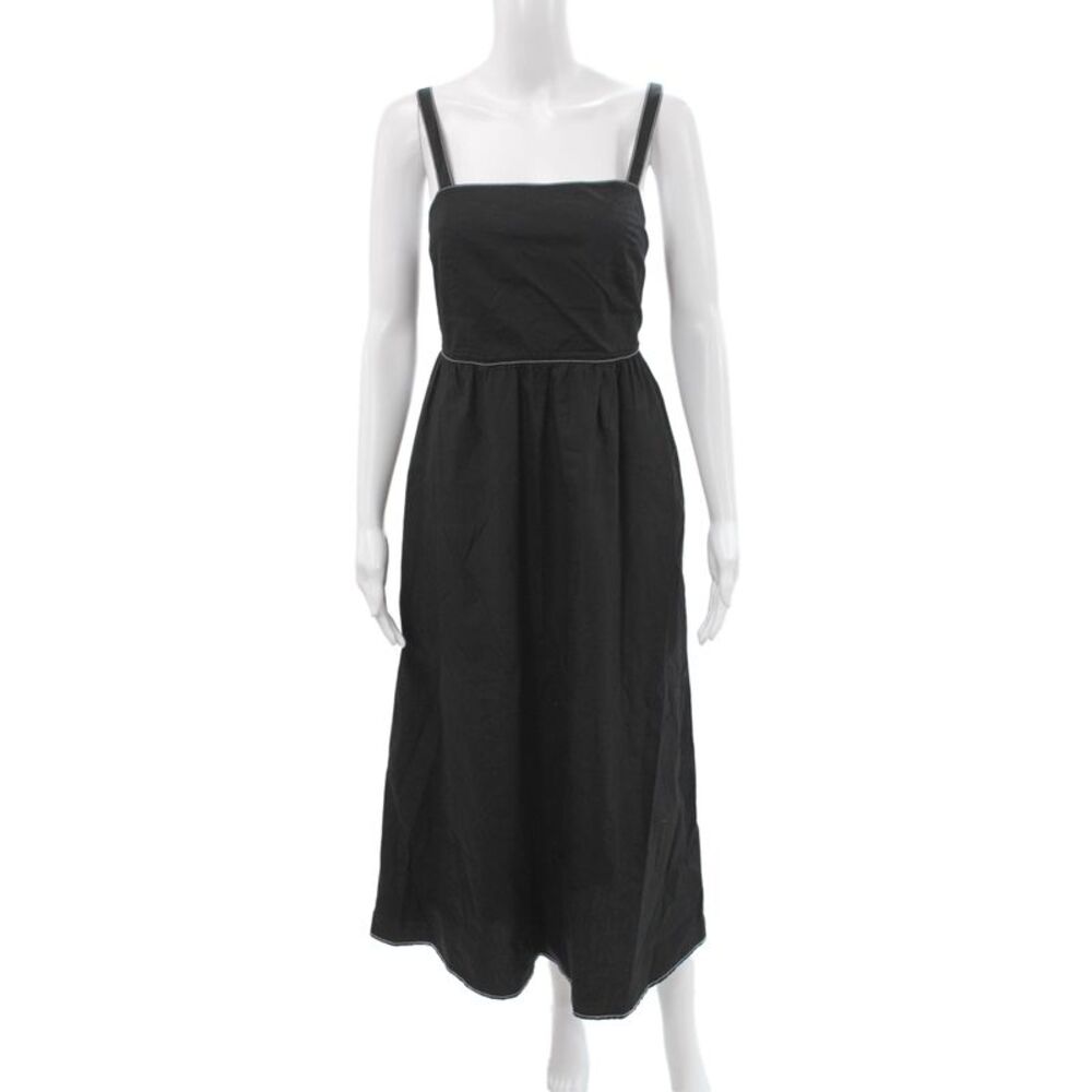 Zara Womens Maxi Dress Black Sleeveless Square Neck Cotton Zip Size M